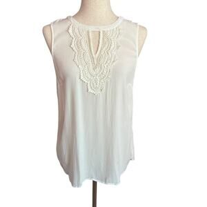 Pale Sky Size Medium Cream Sleeveless Lace Trim Tunic Top